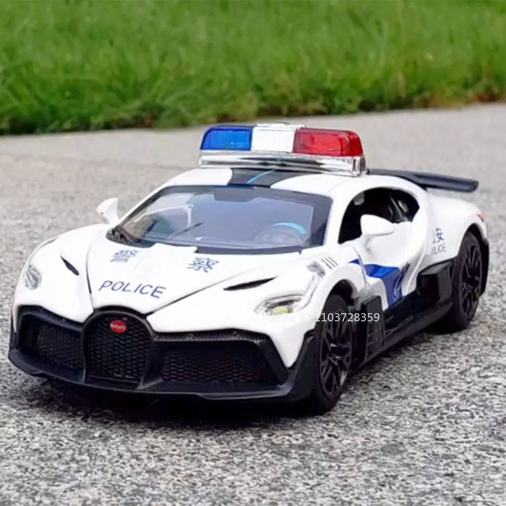 1:32 DIVO POLICE Car Model Miniature Toys Alloy Diecast Sports Cars Doors Opened Pull Back Sound Light Mini Supercars Kids Gifts