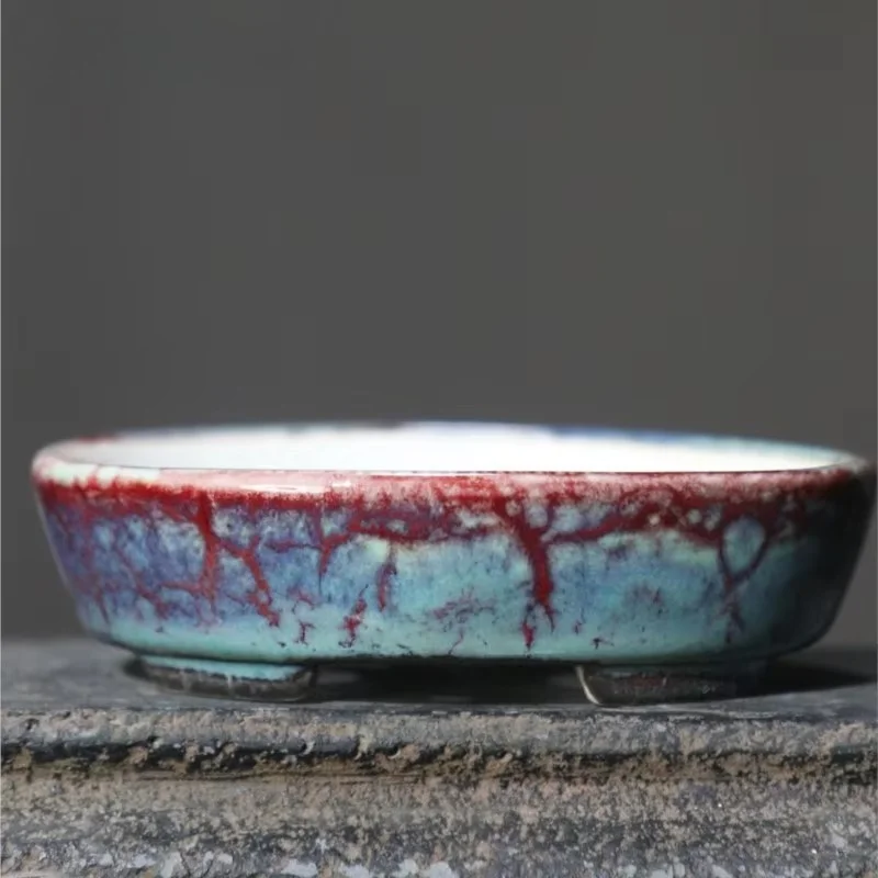 Maceta de arena púrpura, Mini portátil redonda,cerámica para bonsái, decorativa Color sólido esmalta