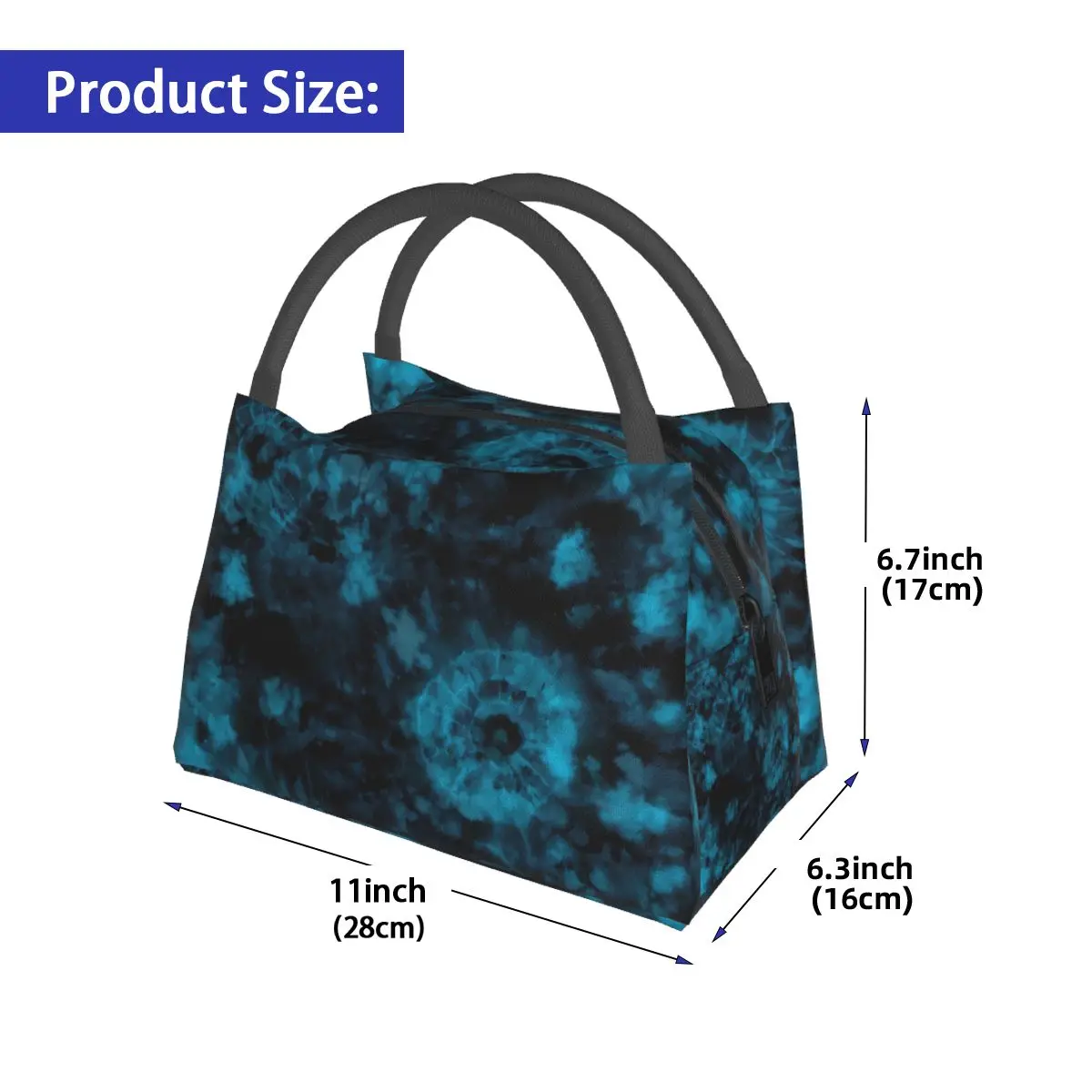 Blue And Black Tie Dye Lunch Bag Girls Abstract Art Lunch Box Aesthetic Picnic Cooler Bag Portable Oxford Thermal Tote Handbags