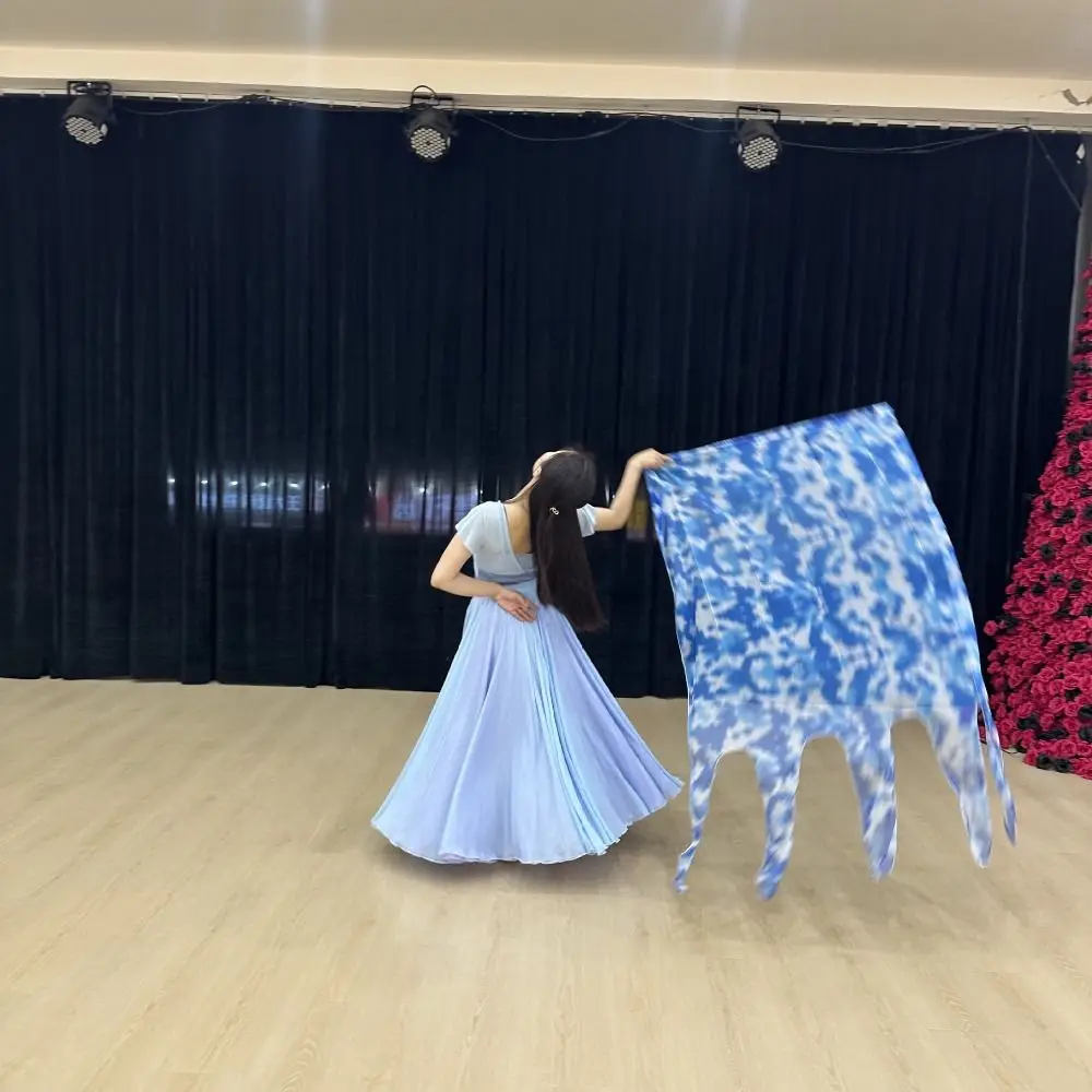 with Telescopic Sticks Belly Dance Accessories Props White Blue Color Scalable Rods Rectangle Flags Lightweight Portable