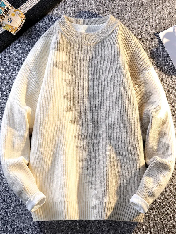 

Thiened Autumn Winter New Sle Youth Knitted Sweater Color Blo Versatile Student Woolen Long Sve Faionable Casual S...