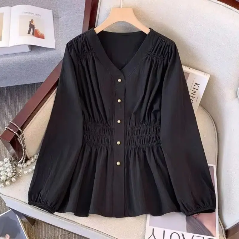 Neue Frauen Frühling Büro Dame Hemd Einfarbig Temperament V-ausschnitt Langarm Shirts Frauen Kleidung Casual Alle-spiel Elegante top