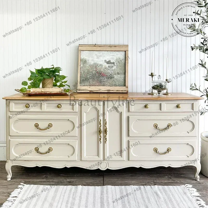 

yj7 American carved retro solid wood storage chest household bedroom locker French living room storage cabinet