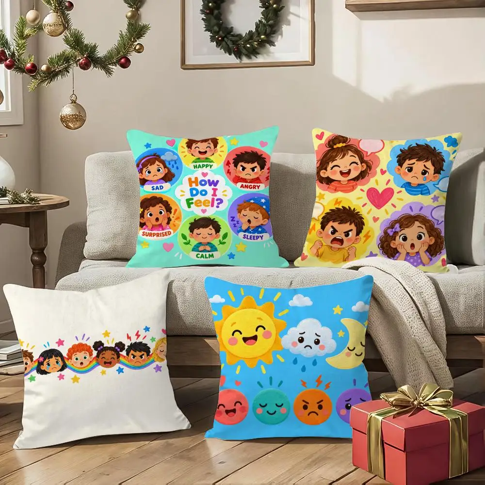 Feelings Faces Cushion Cover 1/4Pcs Soft Plush Throw Pillow Cover Double-Sided Print Sofa Living Room Decor