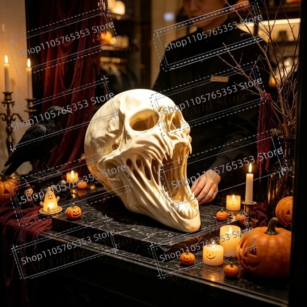 Halloween Skull Resin Statue,Creepy Open Mouth Horror Skull Figurine,Gothic Tabletop Decor  Halloween Tabletop Decor Figurine