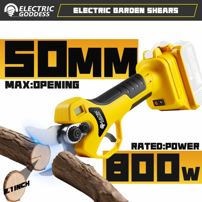 Electric Goddess Brushless 50mm Electric Pruning Shear Cordless Fruit Tree Bonsai Electric Scissors For Dewalt 20V Battery Pin