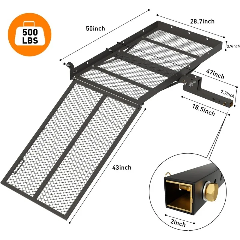 وصلة حامل البضائع مع منحدر قابل للطي 50x29x4 500 رطل الصلب التنقل سكوتر كرسي متحرك الناقل لاستقبال 2 بوصة مع