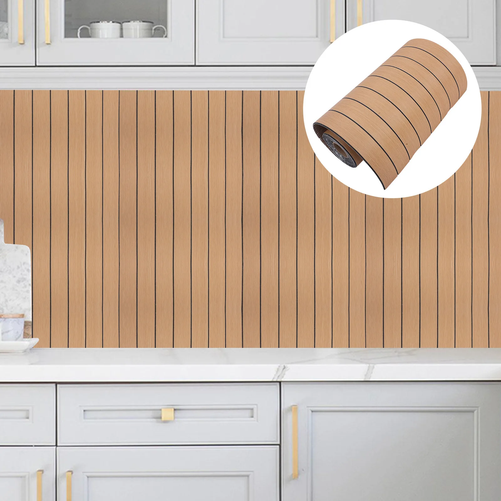 

3D Slats Panels 40Cmx300Cm Brown Waterproof Peel Stick Texture Wall Stickers For Kitchen Bathroom Interior Adhesive Wall