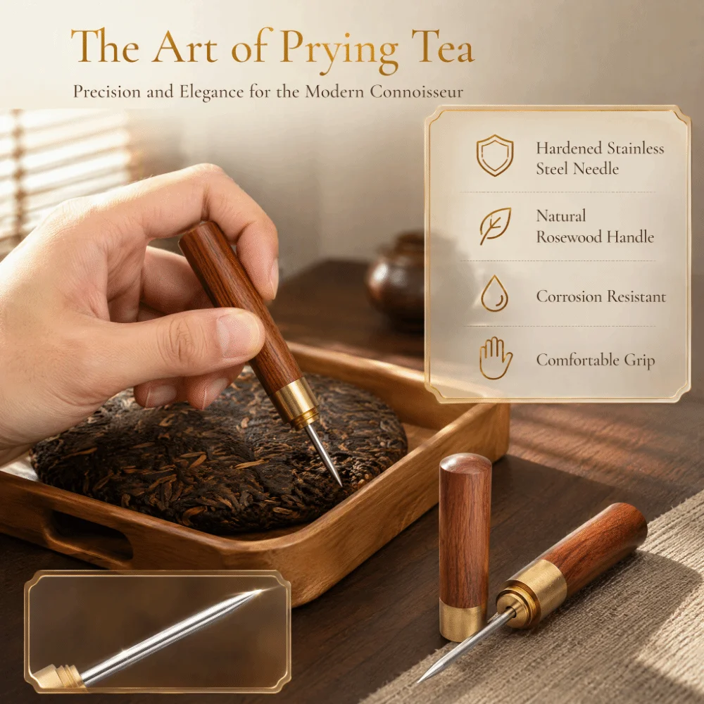 2 Pcs Set Rosewood Handle Tea Needle Knife Non-Slip Wood Handle 6.9 Inch Length Tea Breaking Tool Protective Cover