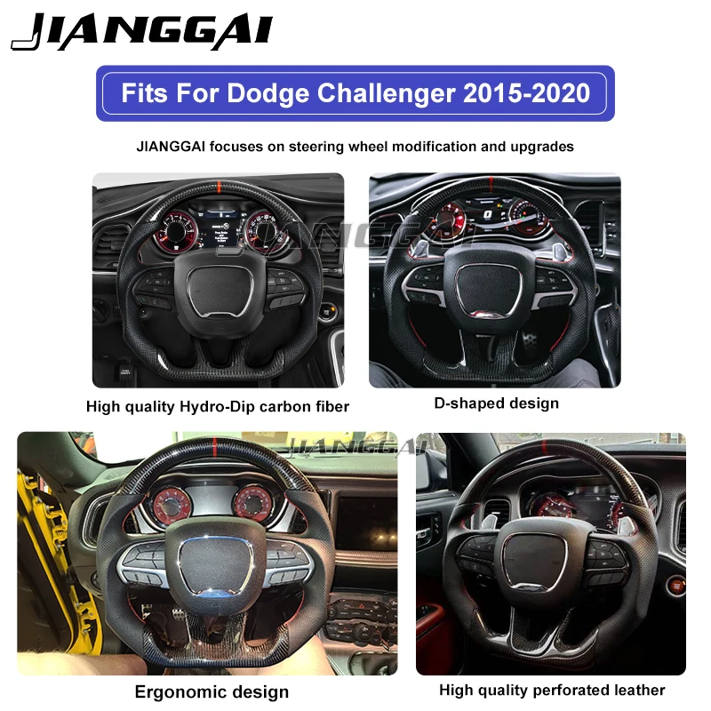 Dry Carbon Fiber D-shaped Steering Wheel Preforated Leather Grip for Dodge/Jeep Grand Cherokee/SXT/GT/RT/SRT/HELLCAT 15+