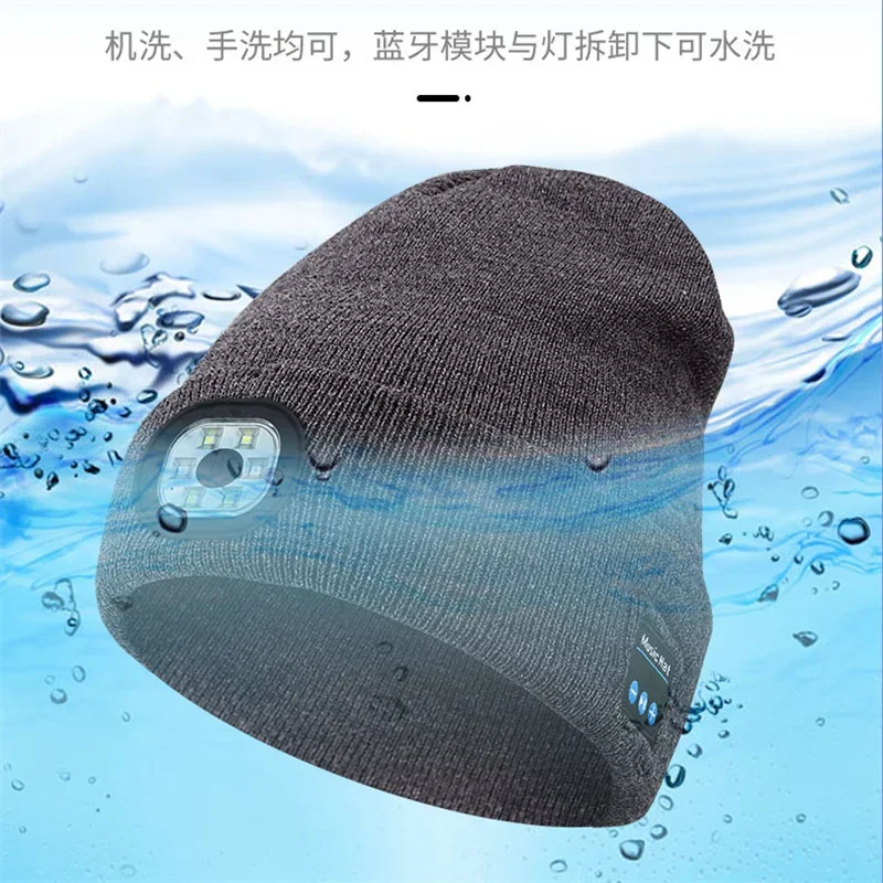 Original XIAOMI LED Light Bluetooth Warm Music Hat Headphones Sports Outdoor Earphone Removable Water Wash Cap Handfree Headset