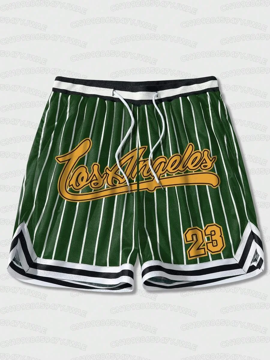 Shorts de basket décontractés pour hommes et femmes, printemps/été, avec cordon de serrage à la taille, en mesh rayé, imprimé graphique Los Angeles