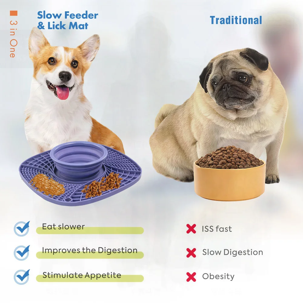 

Multifunctional Pet Licking Mat for Dogs Anti-Choking Foldable Slow Feeder Food Bowl TPR Purple Turquoise Pink Blue Green Orange