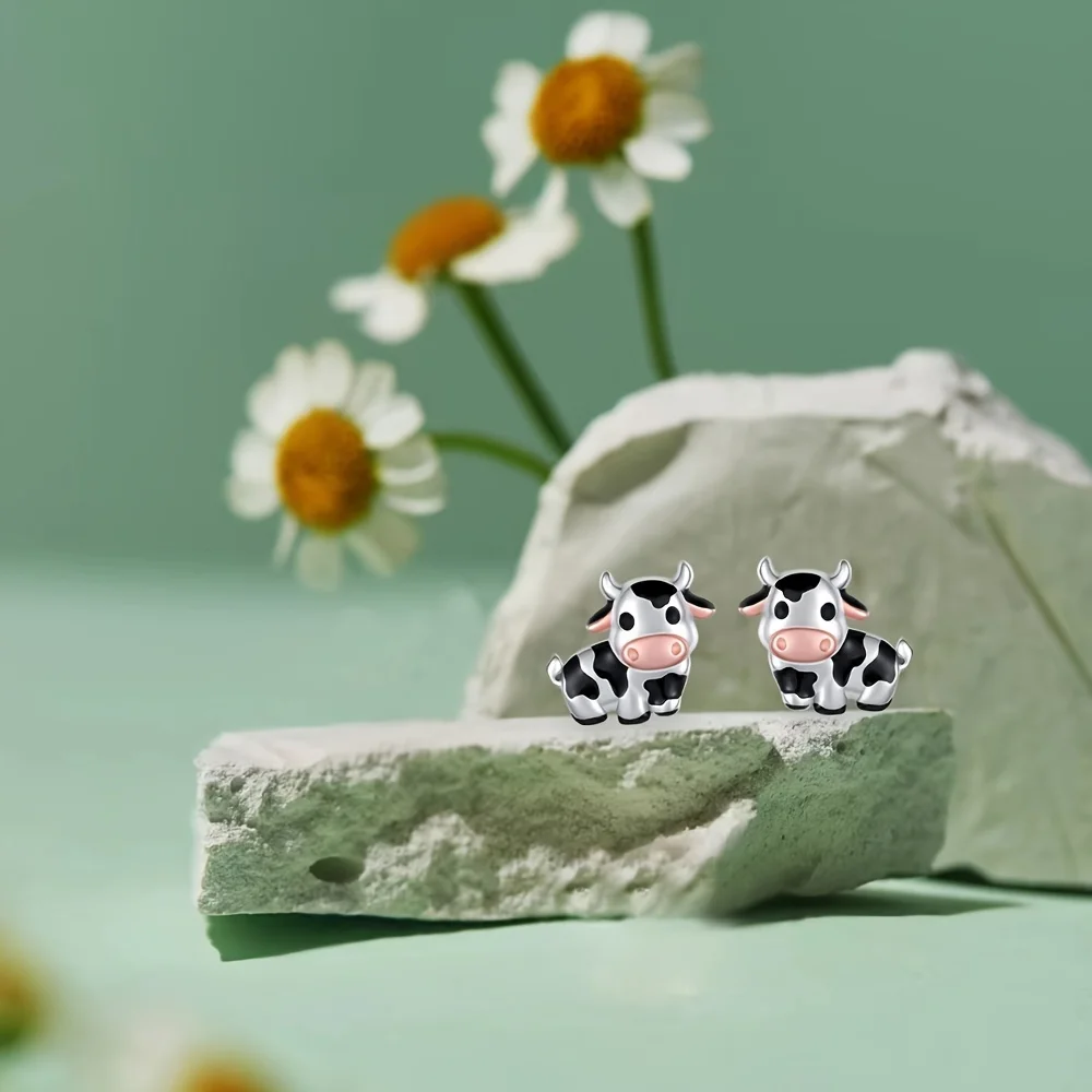 Charming White K-Plated Cow Stud Earrings - Stylish & Cute Birthday/Christmas Gift for Animal Lovers Niche Style Hot List,