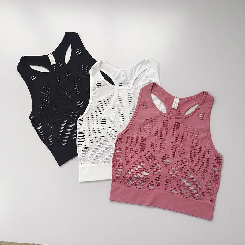 Women's Bright Color Hollow Out Sports Running Vest Summer Thin Quick Dry Sexy Slim Crop Top Yoga Wear
