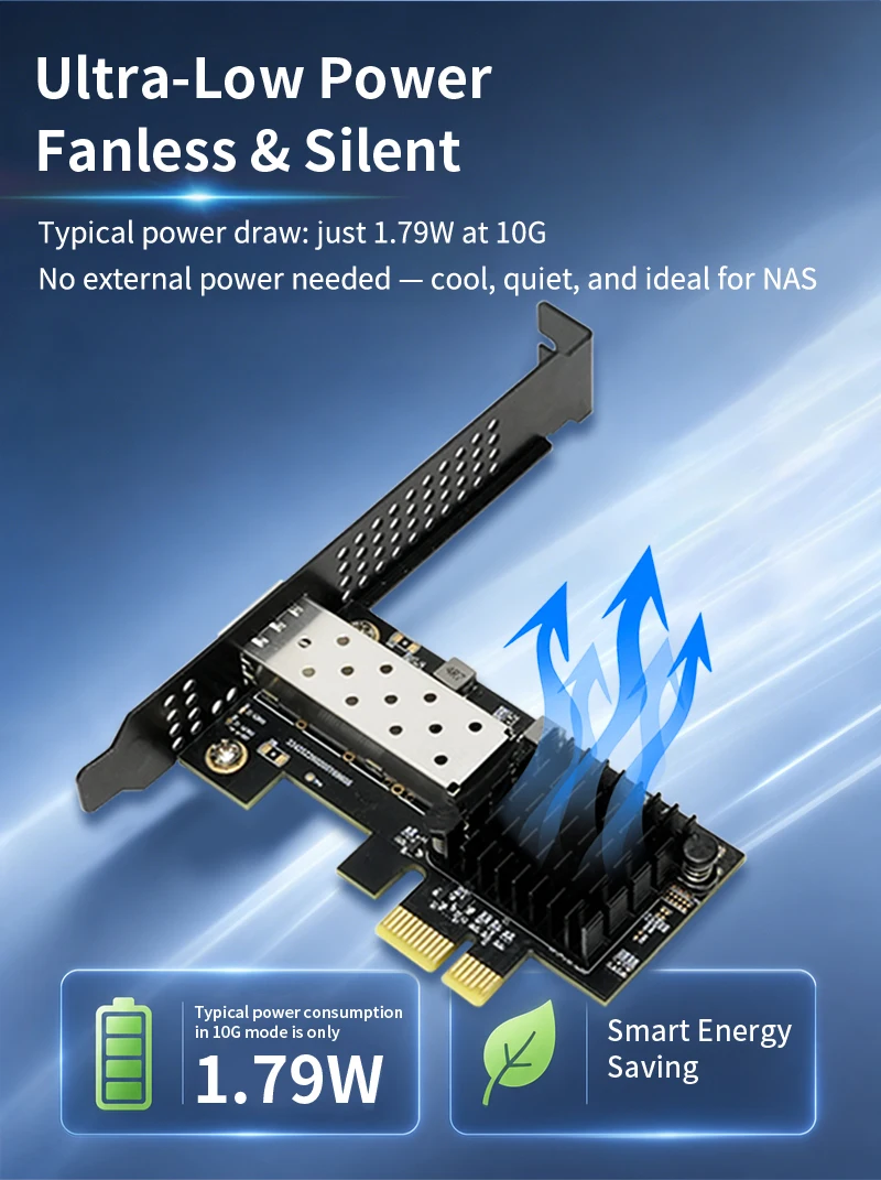Lekuo 10G SFP+ Glasfaser-Netzwerkkarte PCIe 4.0 X1 - Geringe Latenz Hoher Durchsatz Enterprise-Qualität für NAS/Server mit RTL8127ATF Chip – Detail 4