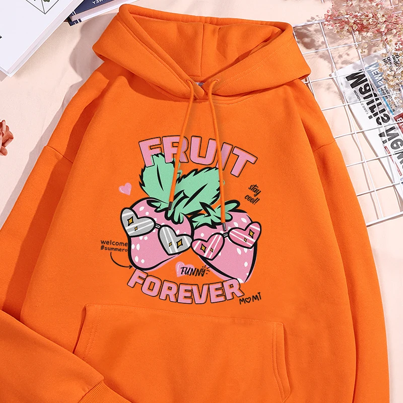 

Strawberry Couple Fruit Forever Printing Women Hoodies Harajuku Crewneck Hoodie Fashion Casual Hoody Autumn Comfortable Clothes