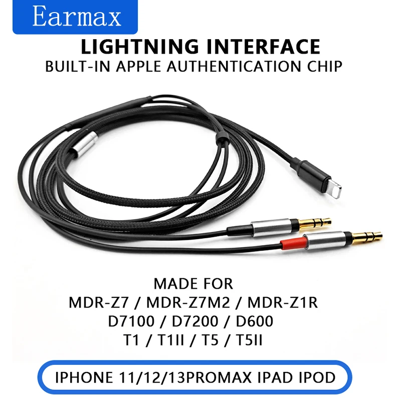 Lightning To SONY MDR-Z7 Z7M2 Z1R T1 T5P Denon AH-D7200 D7100 D5200 D9200 iPhone  Apple 12/13/14/15  Replaceable Headset Cable