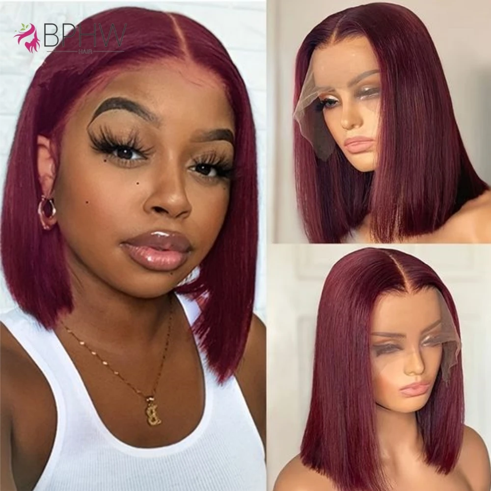 

Cute Bob Wigs Straight 99J Burgundy Human Hair Wigs For Women Brazilian Wigs 13x4 Lace Front Wig 99j color 4x4 Lace Closure Wig