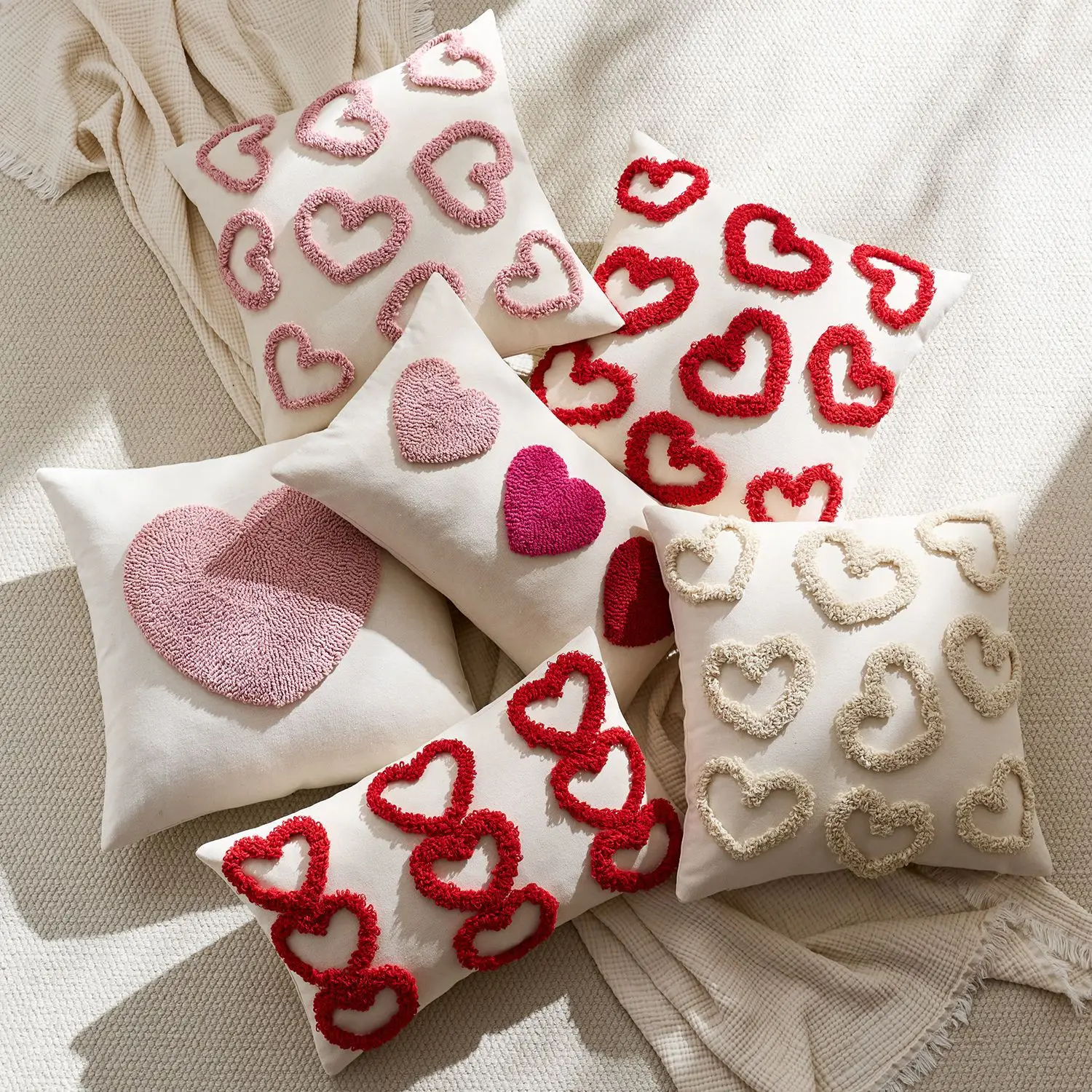 

Valentine's Day Heart Tufted Cushion Cover Couple Festive LOVE Embroidered Pillow Cover Red Pink Wedding Party Home Decor