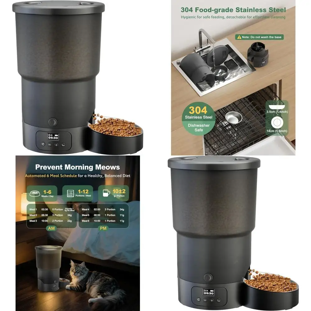

Automatic Pet Feeder with 20-Cup Capacity, Programmable for 1-6 Meals, Stainless Steel Bowl, Easy Setup, Dual Power, Meal Call T