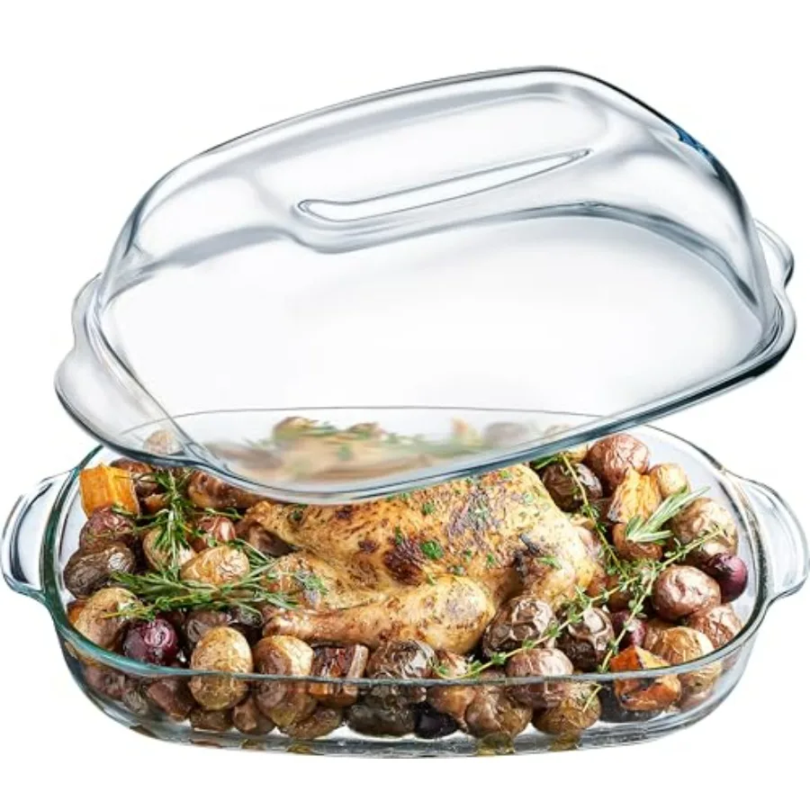

Casserole Dish For Oven, 8 Quart Glass Baking Dish With High Lid Set, Microwave, Oven, and Dishwasher Safe Cookware, Borosilicat