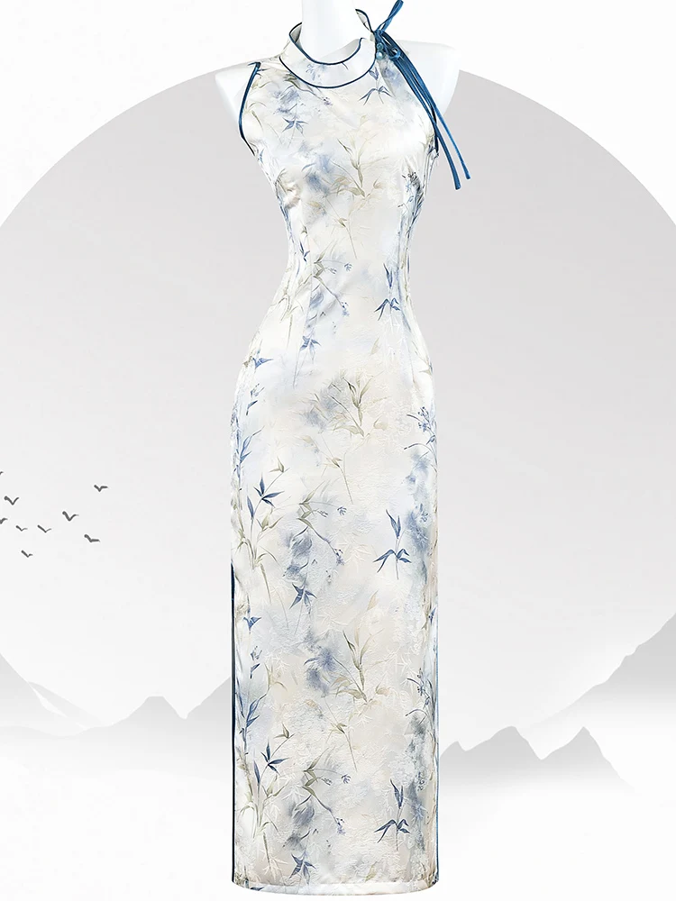 

Новая женская повседневная блузка в китайском стиле с синим цветочным принтом, модный дизайн с завязками на шее, удобная и дышащая