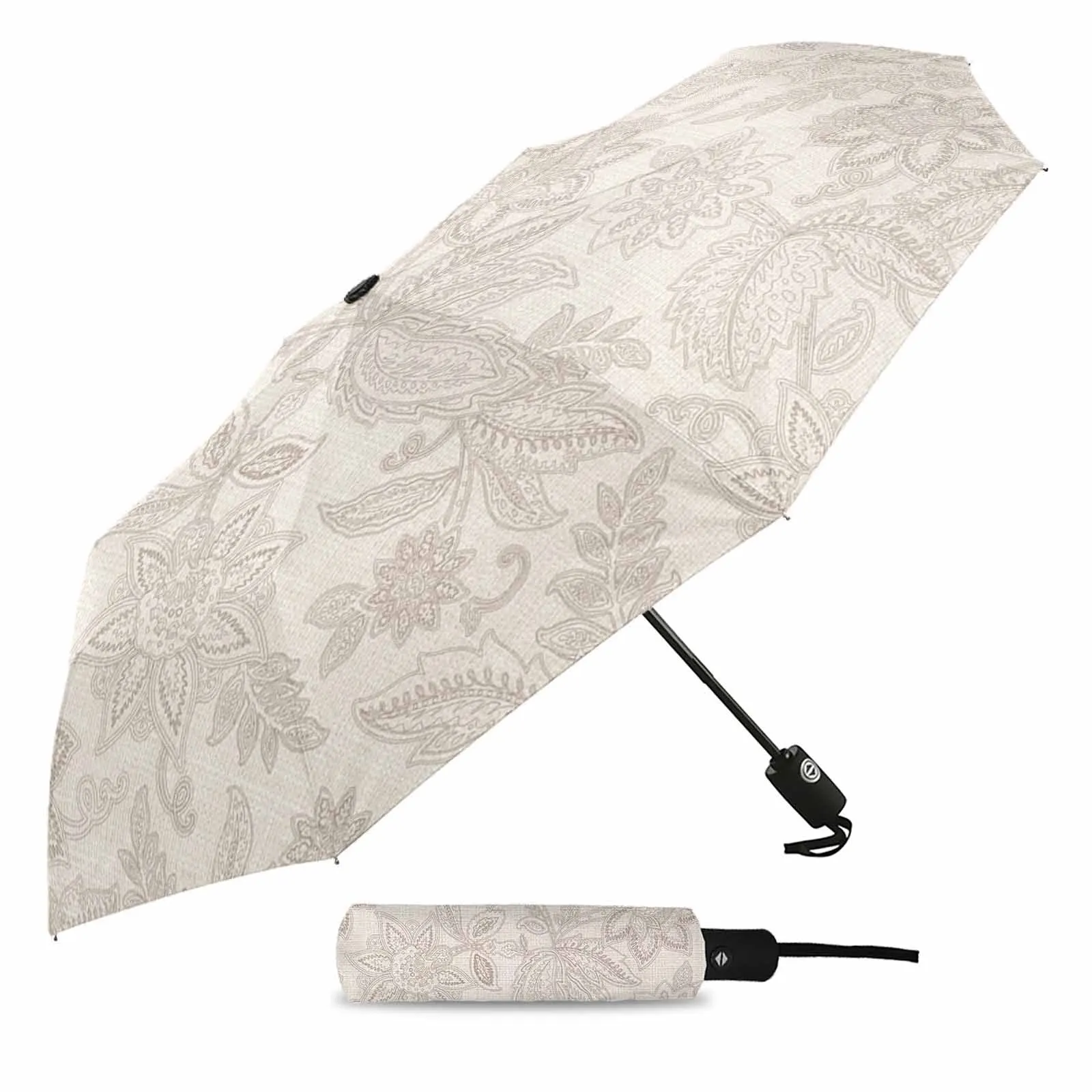 Vintage Floral Texture Fully-automatic Umbrella for Outdoor Kids Adults Printed Umbrella Foldable Eight Strand Umbrella