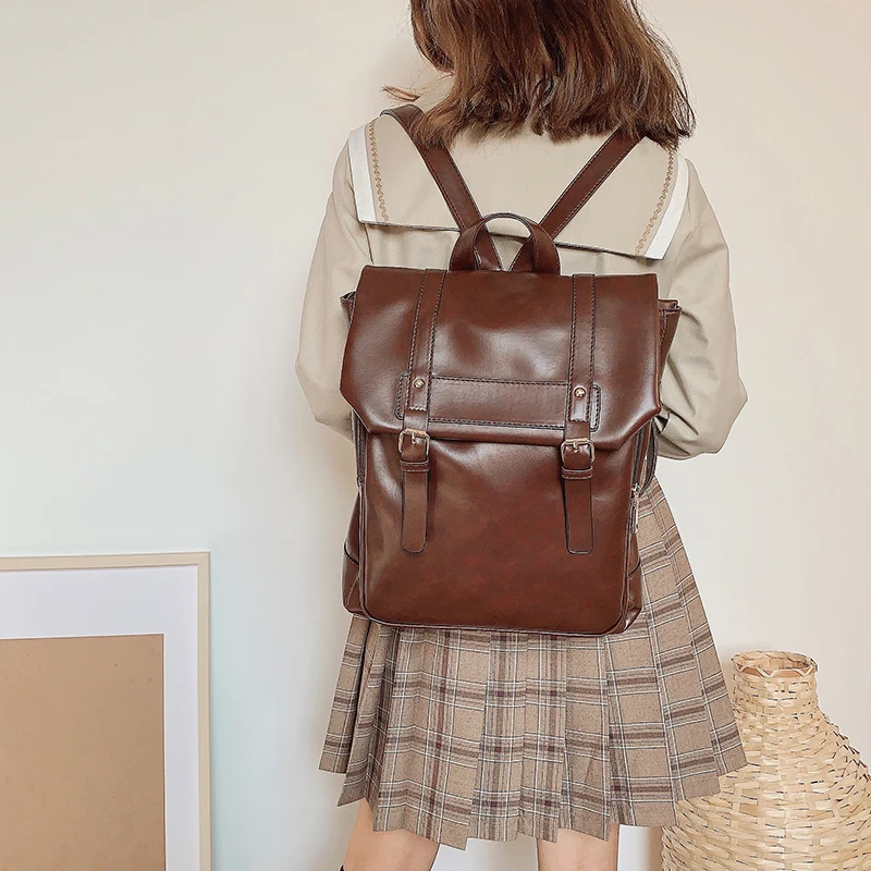 JIAERDI tas punggung wanita, ransel coklat gaya Preppy kulit Jepang lembut kasual Mini Harajuku Jk tas sekolah estetika