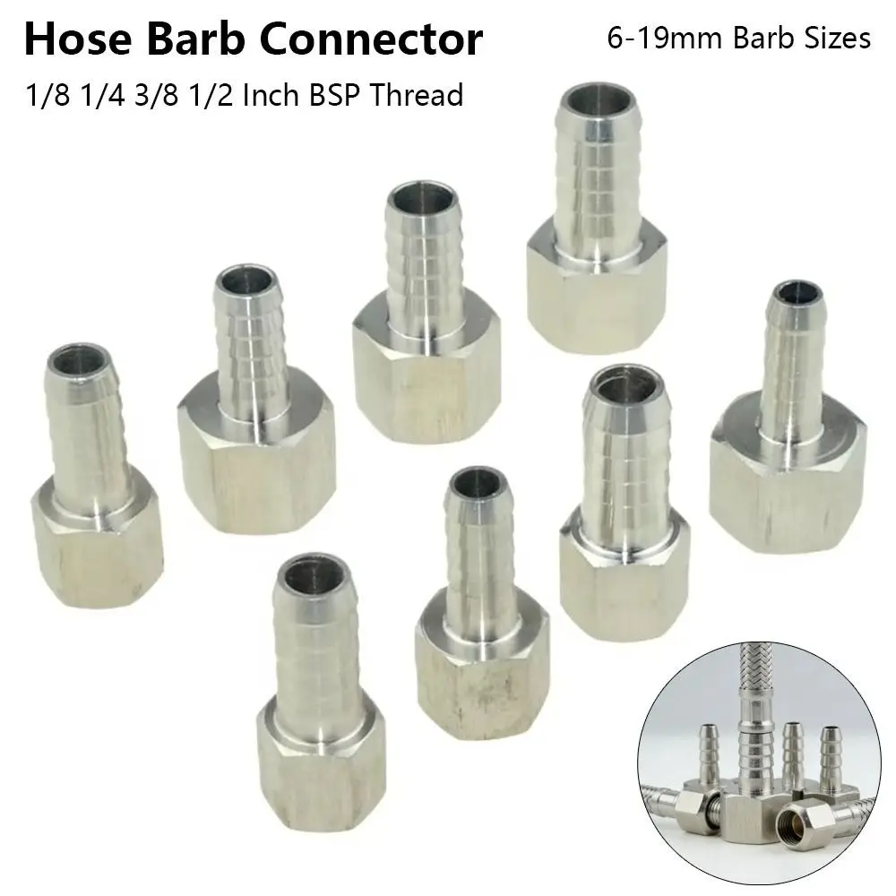 1Pcs 304 Stainless Steel Hose Barb Connector Straight Design 6-19mm Barb Sizes BSP Female Thread Connector
