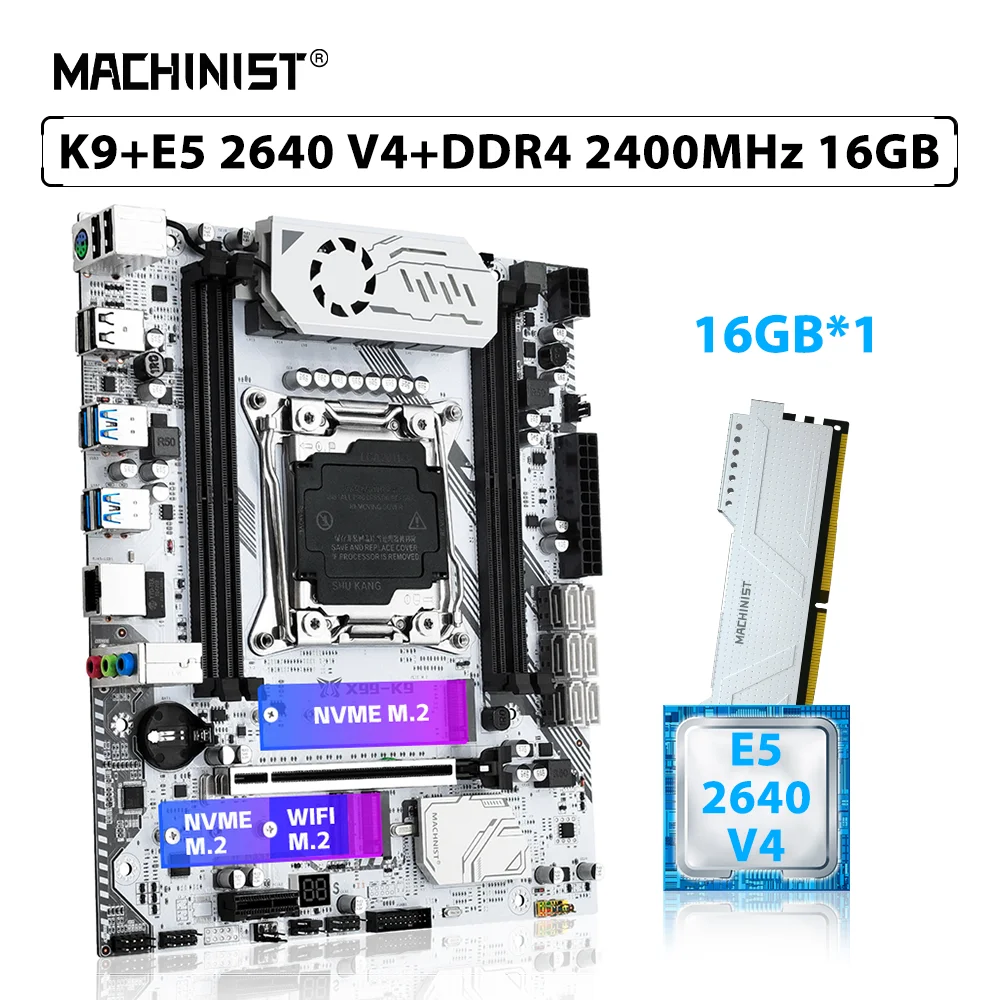 

MACHINIST X99 K9 Motherboard Set LGA 2011-3 Kit Xeon E5 2640 V4 CPU Processor 16GB DDR4 2400MHz ECC Memory RAM NVME M.2 SSD WIFI