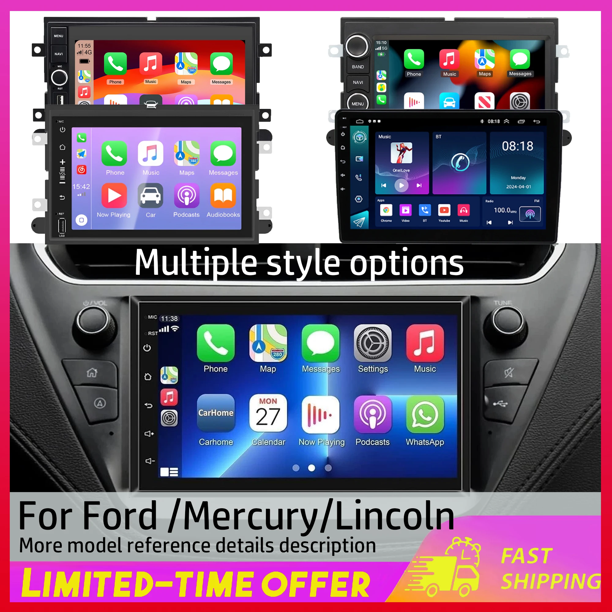 Android 15 Car Stereo Radio 7-inch / 10-inch for Ford F250 2008-2014 Touch Screen GPS Navigation 4+64G / 2+32G Car Player Fit for Carplay Android Auto FM/RDS SWC WiFi Bluetooth Mirror Link