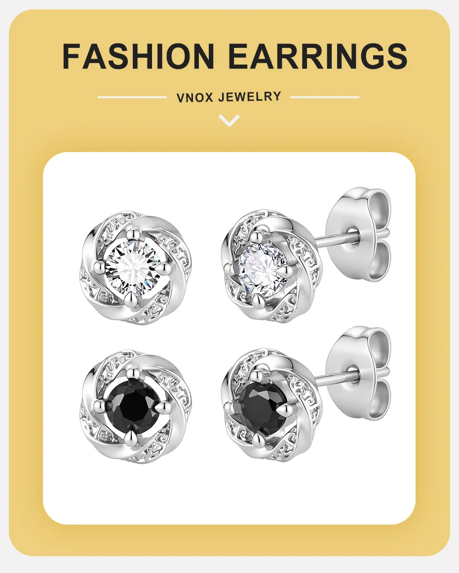 Vnox Herren Mobius Twist Kupfer Ohrstecker Rund Schwarz Weiß Kubisches Zirkonia CZ Ohrpiercing Kleiner Ohrstecker Schmuck Geschenk für Männer – Detail 1