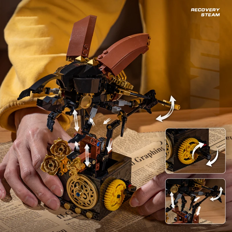 Miasto MOC mechaniczne owady Bumblebee zestaw modeli do składania skorpion konik polny klocki DIY kreatywny Mech pszczoła chrząszcz cegły zabawki ﻿