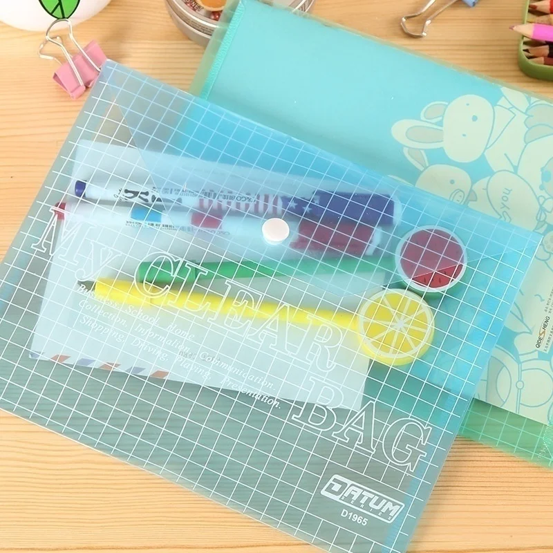 2PCS A4 Format Color File Holder Thicken Button Clear Bag Archives Student School Supplie Office Stationery Folder Organizer