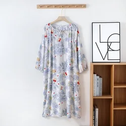 Summer Long Sleeve Women's Cotton Silk Nightdress Bohemian Beach Skirt Plus Size Loose Loungewear Viscose Nightgowns Nightgowns