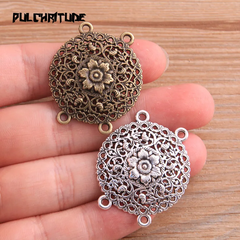 6pcs 30*34mm New Product Two Color Zinc Alloy Hollow Flower Porous Connectors Jewelry Making DIY Handmade Craft