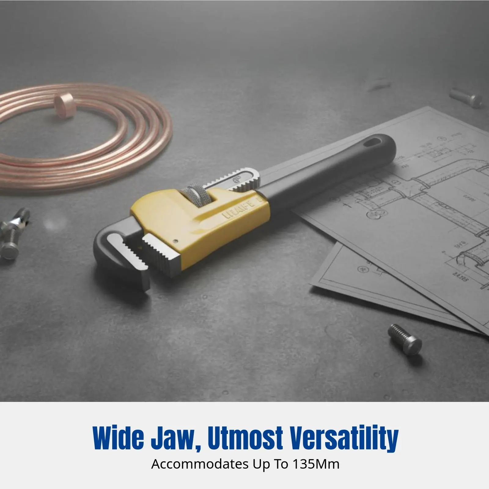 

Многофункциональный гаечный ключ для тяжелых условий эксплуатации, континентального типа, с большими губками, регулируемый, для металлообработки и сантехники