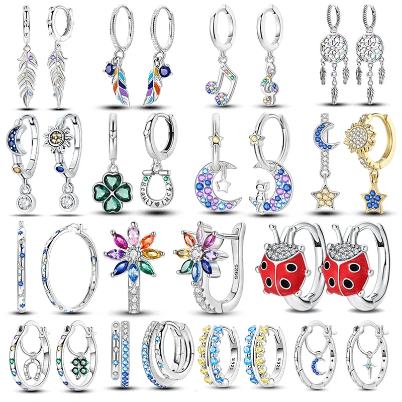 

New 925 Sterling Silver Four-leaf Clover Horseshoe Earrings on the Inside Fine Women Engagement Wedding Earring Jewelry Gift