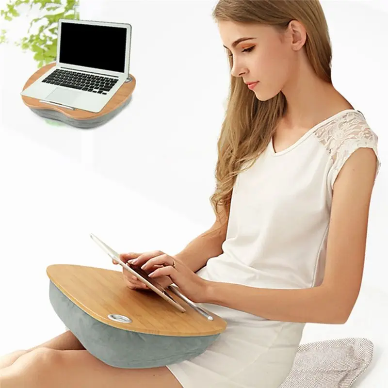 A29F-1 Piece Portable Bamboo Laptop Table Pillow Lap Desk Learning Desk For 14 Inch Computer Notebook D