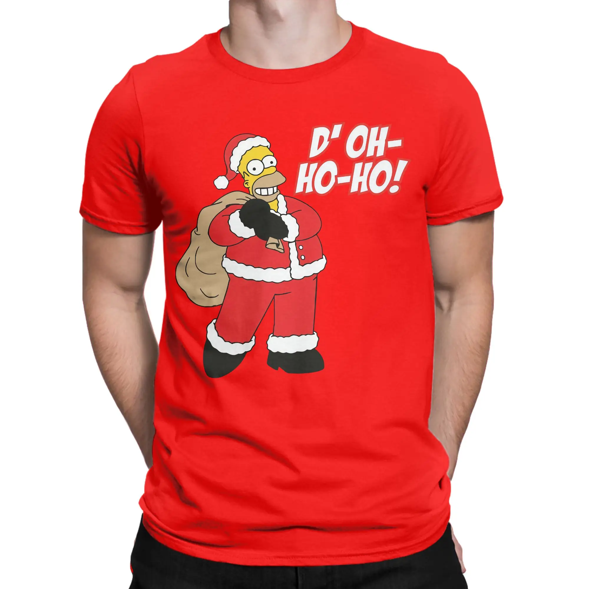 Cartoon S-Simpsons Christmas Men's T Shirt  Humorous Tee Shirt Short Sleeve O Neck T-Shirt Pure Cotton Plus Size Clothes