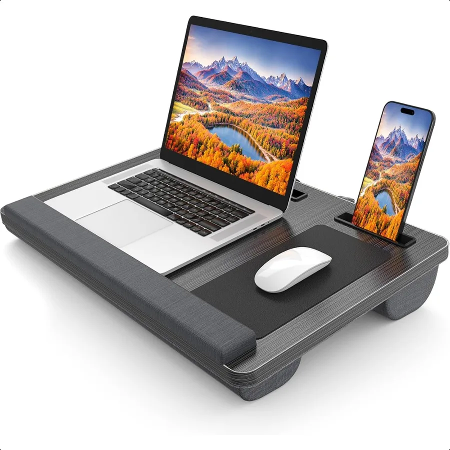 

Стол для ноутбука Портативный большой стол для ноутбука для кровати до 17-дюймовый поднос для ноутбука с подставкой для запястья Коврик для мыши Слот для планшета и телефона Porta