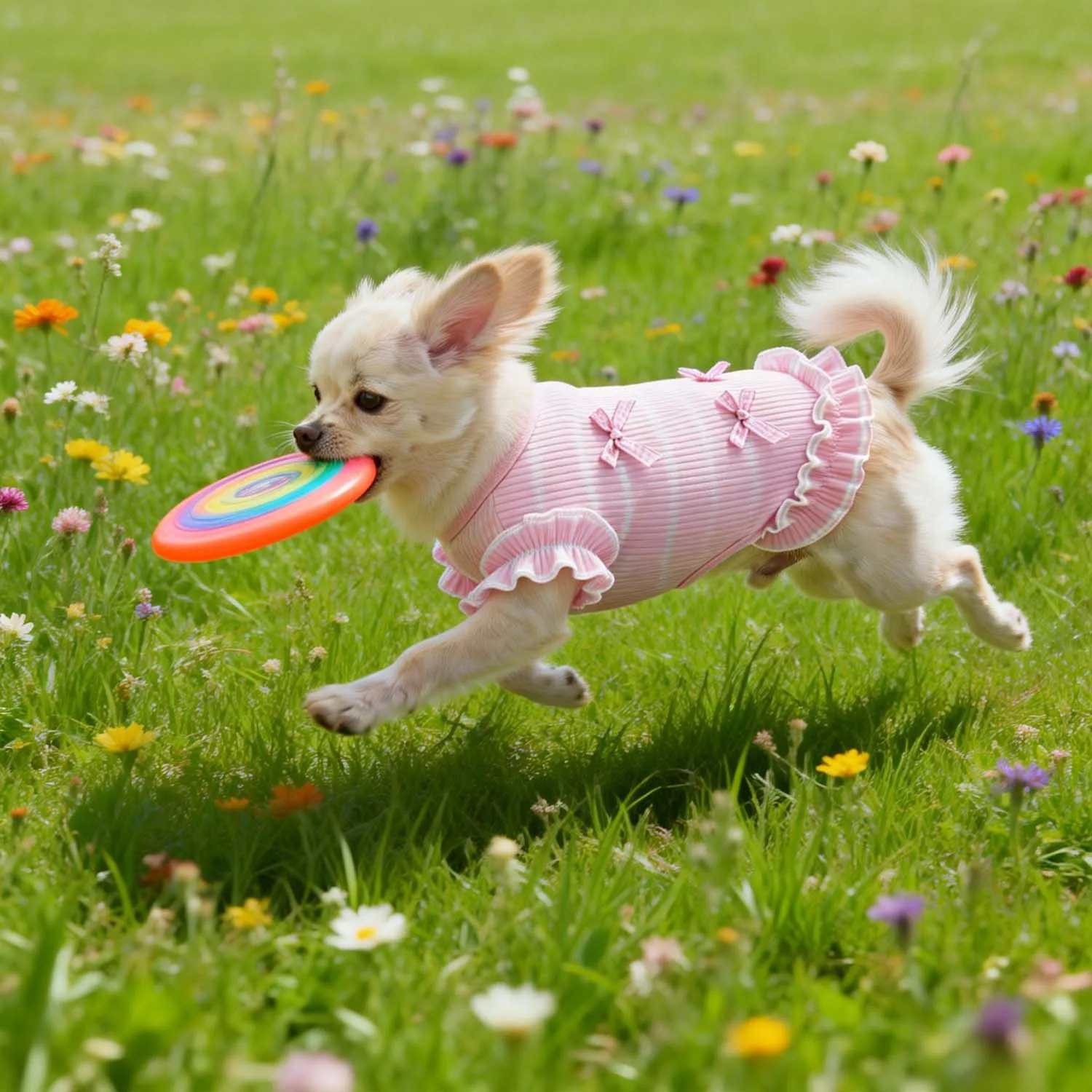 3D Mesh-Hundekostüm mit Schleifen- und Streifendekoration - mit Rüschen, Geeignet für Kleine und Mittelgroße Hunde – Detail 6