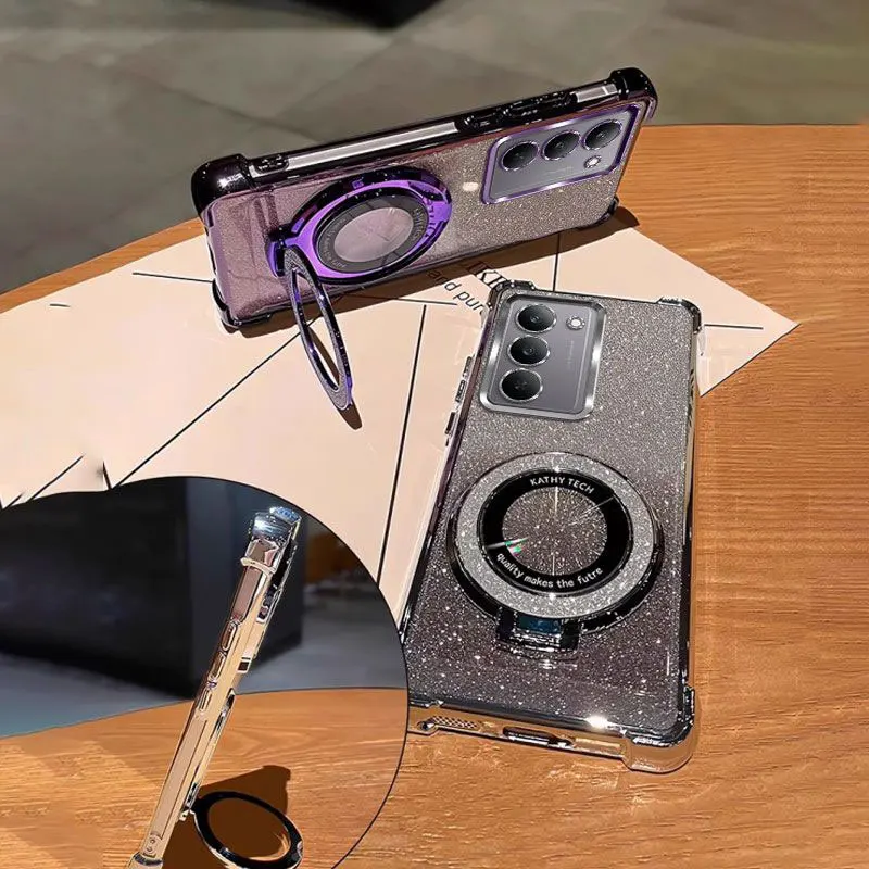 حافظات هاتف Redmi15 مع حامل Bing بريق حافظة من السيليكون المقاوم للصدمات لهاتف Xiaomi Redmi 15 15C 4G 5G POCO C85 غطاء Coque Braket