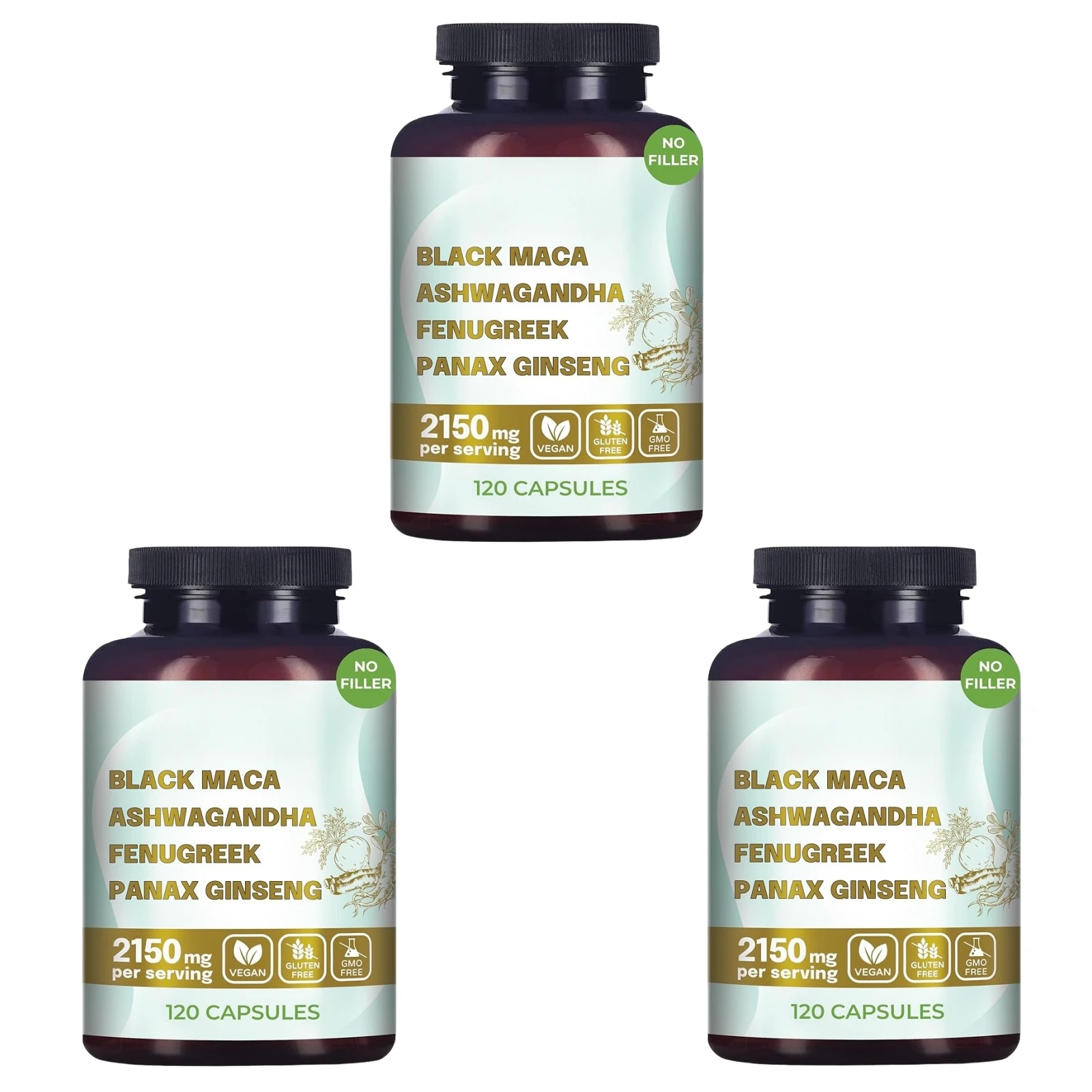 Original Black Maca Root, Ashwagandha, Panax Ginseng, Fenugreek Capsules, Male Enhancing Supplement Natural 4-in-1 Organic