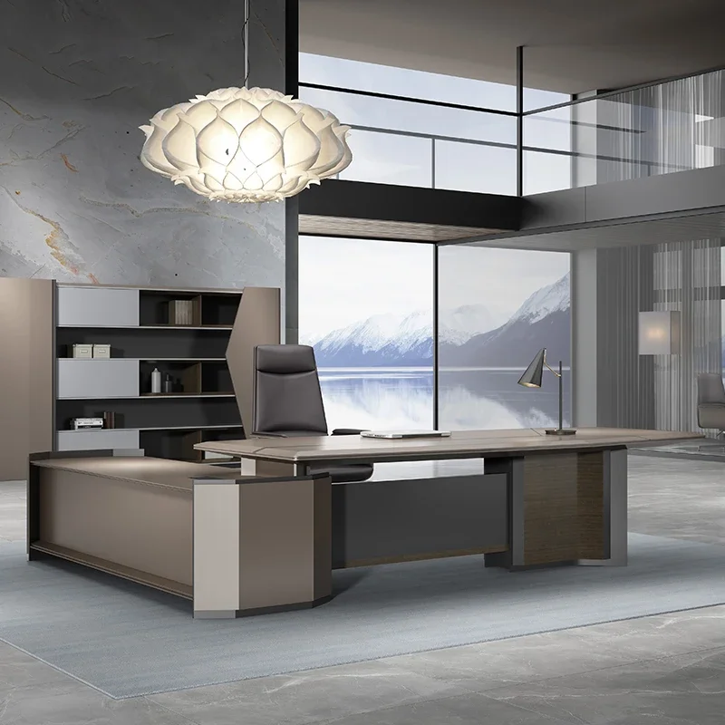 

Italian style office furniture is simple, modern, large class platform, light and luxurious office desk and chair combination