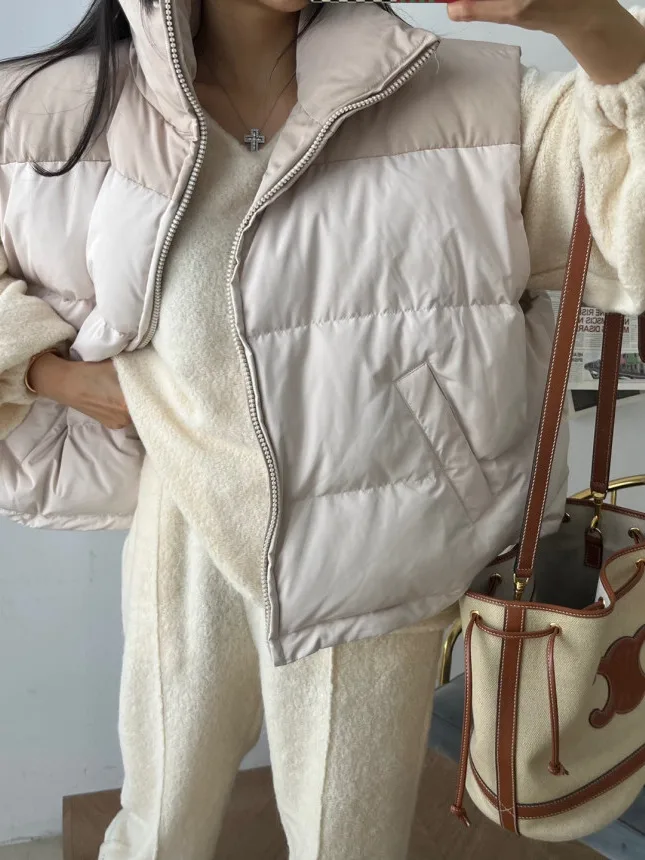 2026 Dongda Gate Chic Two-Way Loose Color Block Women's Vest Fashionable Outerwear Polyester Fiber Regular Length