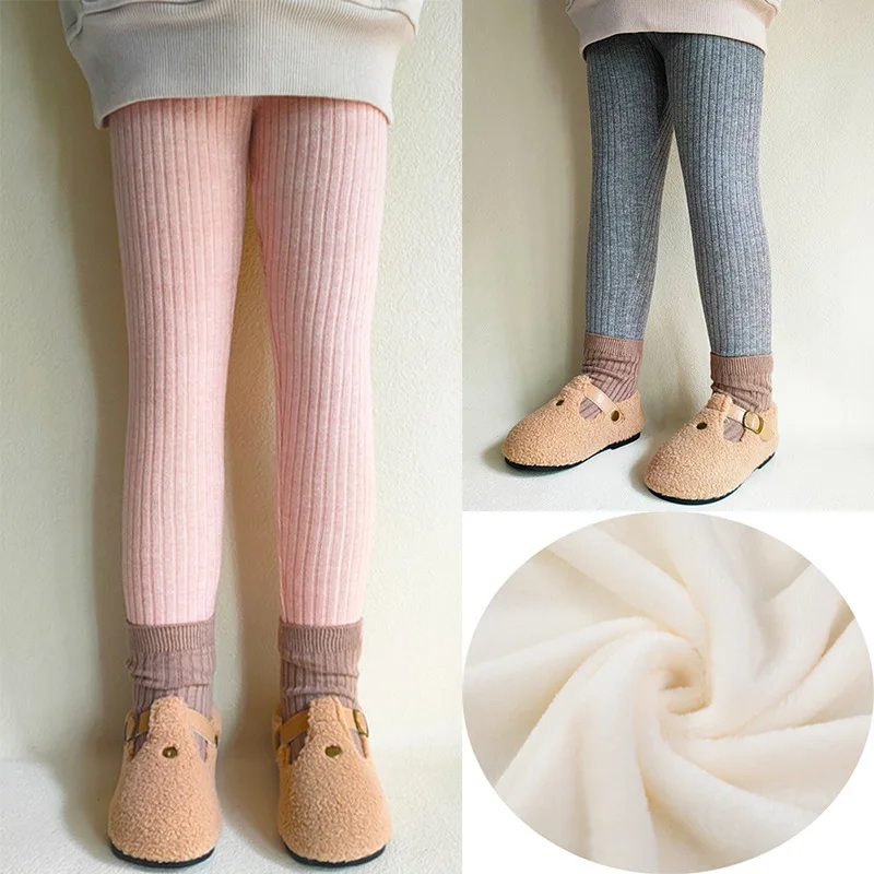 Autumn Winter Girls Pants Thickening Warm Fleece Pants For Girls Leggings Kids Baby Elasticity Slim Stripe Trousers