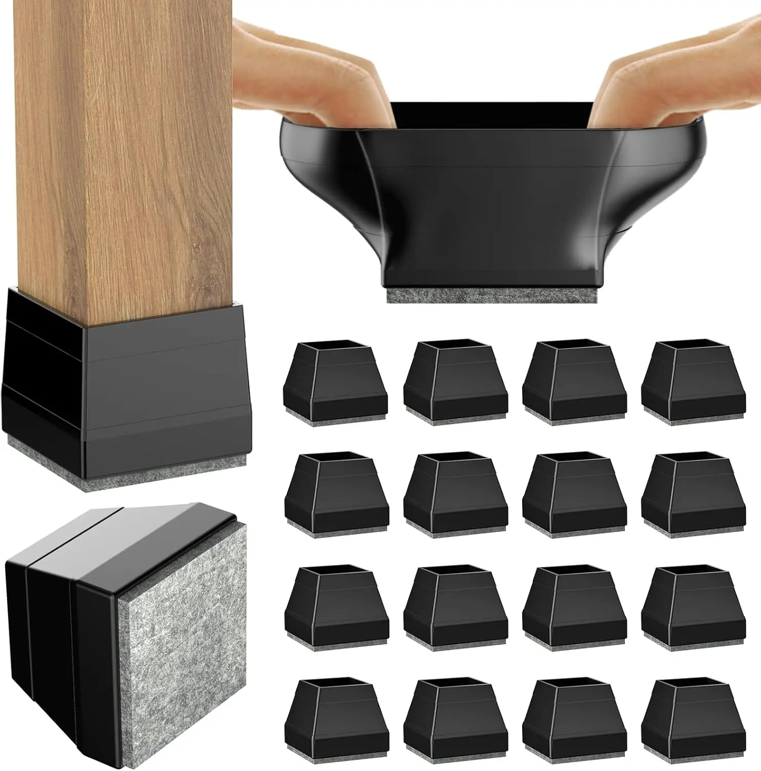 Square Chair Leg Protectors for Hardwood Floors,16 Pcs Silicone Felt Furniture Legs Caps to Prevent Floor from Scratches and Red