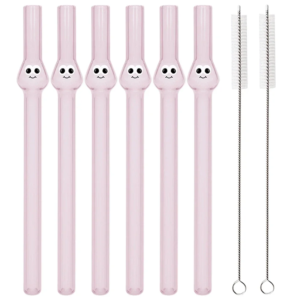8Pcs Reusable Glass Straw Wide 12mm Pearl Milkshake High Borosilicate Bubble Tea Straw with Brush Party Home Bar Accessories